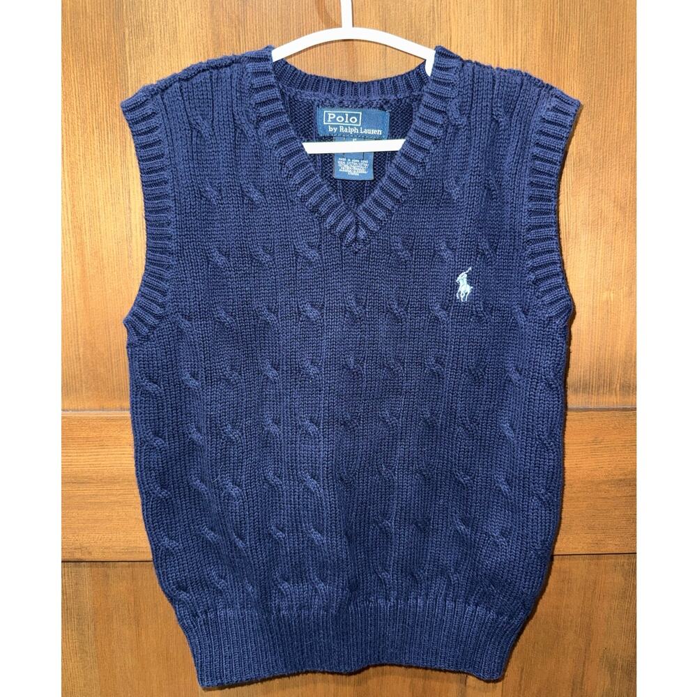 Polo Ralph Lauren Boy's Sweater Vest Cable‎ Knit Navy Size 5 Preppy